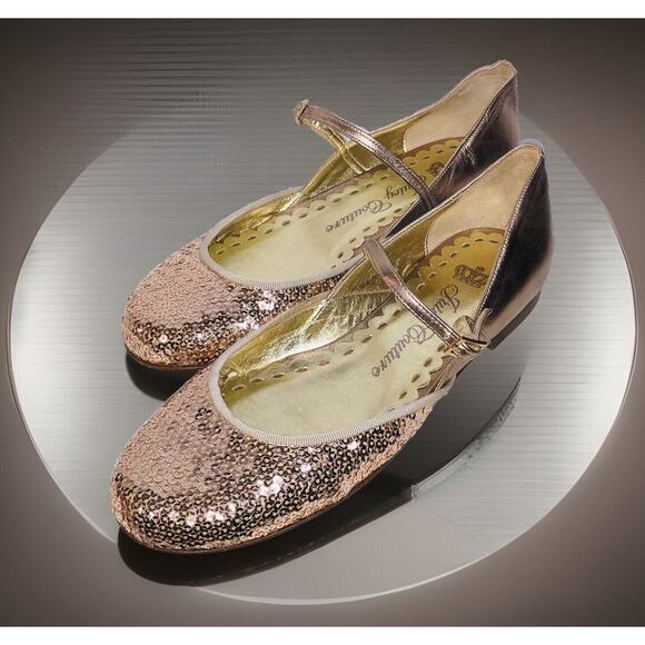 Juicy Couture 6M Ballet Flats Posey Metallic Sequin Leather Italy Strap Buckle - Picture 1 of 15